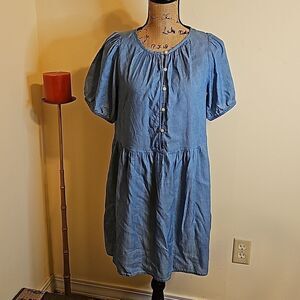 Loft Chambray Short Sleeve Oversized Dress - Size XS
